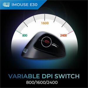 Adesso 2.4 GHz Wireless Vertical Programmable Mouse - Optical - Wireless - 30 ft - Radio Frequency - 2.40 GHz - Black - US