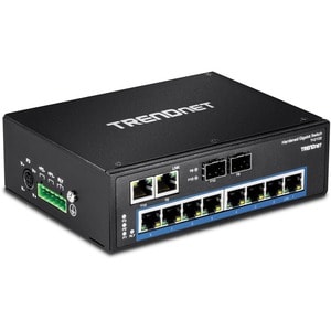 TRENDnet 10-Port Hardened Industrial Gigabit DIN-Rail Switch, 20Gbps Switching Capacity, DIN-Rail And Wall Mounts Included