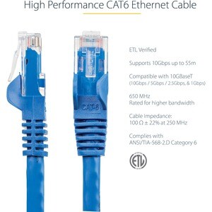 StarTech.com 9ft CAT6 Ethernet Cable - Blue Snagless Gigabit - 100W PoE UTP 650MHz Category 6 Patch Cord UL Certified Wiri