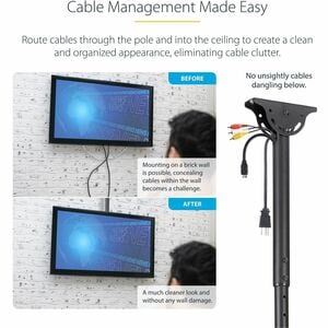 StarTech.com Ceiling TV Mount - Short Pole - Steel - Supports Monitors 30" to 70â€- Pull Down TV Mount - VESA Ceiling Mou