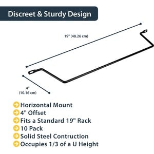 StarTech.com Horizontal Lacing Bar w/ 4 inch Offset at 75 Degrees- Server Rack Cable Management- 19" Network Rack-Mount Co