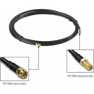 TRENDnet Low Loss RP-SMA Male to RP-SMA Female Antenna Cable, 2 m (6.5 ft.), 1.45 dB Max Signal Loss, TEW-L102,Black - 6.5