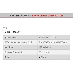 Barkan E410+ Wall Mount for TV - Black - 1 Display(s) Supported - 32" to 90" Screen Support - 465.18 lb Load Capacity - 60