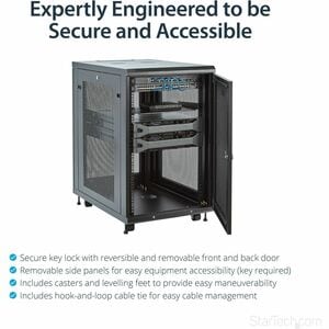 StarTech.com Armadio Rack 19" 18U su Ruote a 4 Montanti; Profondità Regolabile; Porta e Pannelli Laterali con Serratura; R