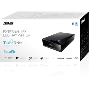 Asus Turbo Drive BW-16D1X-U Blu-ray Writer - External - Black - BD-R/RE Support - 40x CD Read/40x CD Write/24x CD Rewrite 