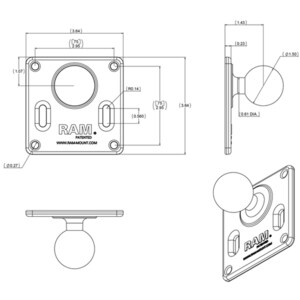 RAM Mounts Vehicle Mount - 75 x 75 - Powder Coated Marine-grade Aluminum