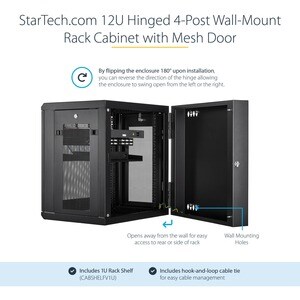 StarTech.com 12U 19"" Wall Mount Network Cabinet - 16"" Deep Hinged Locking Flexible IT Data Equipment Rack Vented Switch 