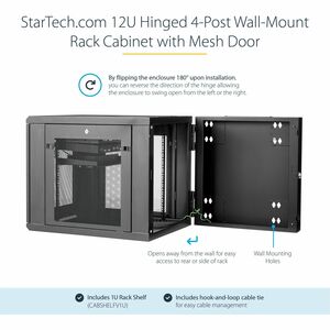 StarTech.com 4-Pfosten 12HE Wand Netzwerkschrank, 19" aufklappbares Wand Server Rack für IT Geräte, abschließbares Rack - 