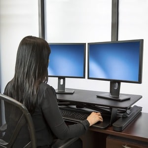 StarTech.com Sit Stand Desk Converter - With 35" Work Surface - Height Adjustable Standing Desk Converter - Stand Up Desk 