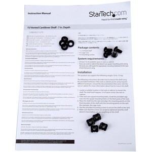 StarTech.com CABSHELF1U7V, Regalboden, Schwarz, Stahl, 20 kg, 1U, EIA/ECA-310-E