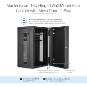 StarTech.com 18U 19"" Wall Mount Network Cabinet - 16"" Deep Hinged Locking Flexible IT Data Equipment Rack Vented Switch 