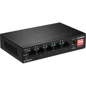 Switch a 5 porte fast Ethernet con 4 porte PoE+ e switch DIP