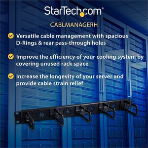 StarTech.com 1HE Server Rack Kabelmanagement Panel - Kabelmanager - Kabelmanagement-Panel - 1U Rack Height x 19" Panel Wid