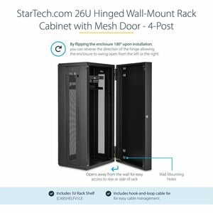 StarTech.com 4-Post 26U Wall Mount Network Cabinet, 19" Hinged Wall-Mounted Server Rack for Data / IT Equipment, Lockable 