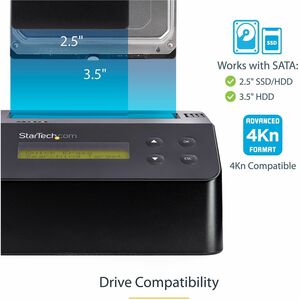 StarTech.com Hard Drive Eraser - for 2.5in / 3.5in SATA SSD/HDD - 4Kn Support - Standalone - Integrated LCD - Hard Drive D