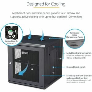 StarTech.com 4-Post 12U Wall Mount Network Cabinet, 19" Hinged Wall-Mounted Server Rack for IT Equipment, Flexible Lockabl