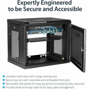 StarTech.com 2-Post 9U Wall Mount Network Cabinet, 19" Wall-Mounted Server Rack for Data / IT Equipment, Small Lockable Ra