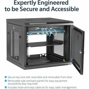 StarTech.com 9U Wandmontierbar Rackschrank für Server, LAN-Schalter, Patchfeld480,06 mm Rack Depth - Schwarz - Stahlgitter