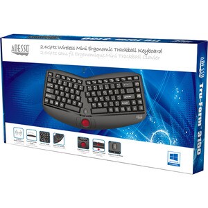 Adesso Tru-Form Media 3150 - 2.4 GHz Wireless Ergo Trackball Keyboard - Wireless Connectivity - RF - Compact - 30 ft - 2.4