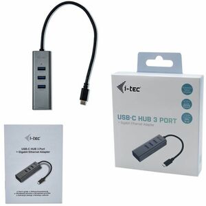 i-tec USB/Ethernet Combo Hub - USB 3.1 Type C - Notebook, Tablet, Desktop - Space Gray - 3 Total USB Port(s) - 3 USB 3.0 P