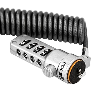 Rocstor Rocbolt Portable Security Cable With Combination Lock and Self-Coiling Steel Cable - Resettable - 4-digit - Galvan