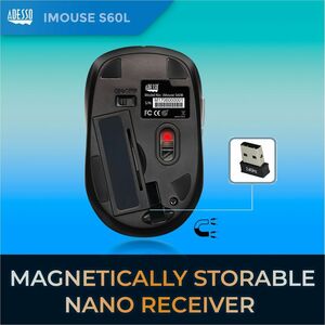 Adesso iMouse S60L - 2.4 GHz Wireless Programmable Nano Mouse - Optical - Wireless - Radio Frequency - 2.40 GHz - Blue - U