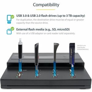 StarTech.com 1:7 USB Stick Klonstation und Löscher, Kopierer für mehrere USB Laufwerke, Zwei Kopiermodi und Drei Löschmodi