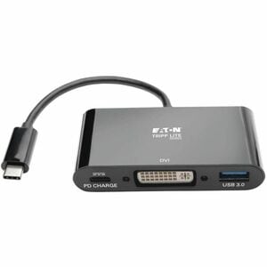 Eaton Tripp Lite Series USB-C to DVI Adapter with USB 3.x (5Gbps) Hub Port and PD Charging, Black - for Notebook/Tablet PC