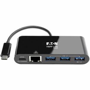 Eaton Tripp Lite Series 3-Port USB-C Hub - USB 3.x (5Gpbs) Hub Ports, Gigabit Ethernet, 60W PD Charging, Black - USB Type 