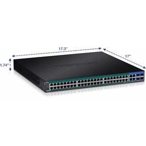 TRENDnet 52-Port Web Smart PoE+ Switch; 48 x Gigabit PoE+ Ports; 4 x Shared Gigabit Ports (RJ-45 or SFP); VLAN; QoS; LACP;