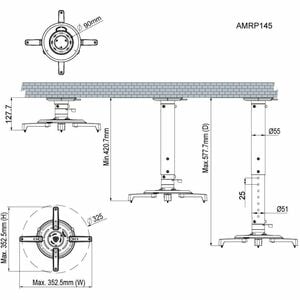 Amer Mounts Ceiling Mount for Projector - Black, Silver - TAA Compliant - Height Adjustable - 24.95 kg Load Capacity - Alu