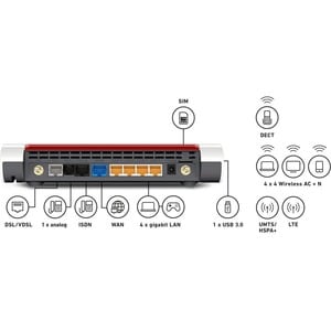 FRITZ!Box 6890 LTE, Wi-Fi 5 (802.11ac), Dual-Band (2,4 GHz/5 GHz), Ethernet/LAN, 3G, Schwarz, Rot, Weiß, Tabletop-Router
