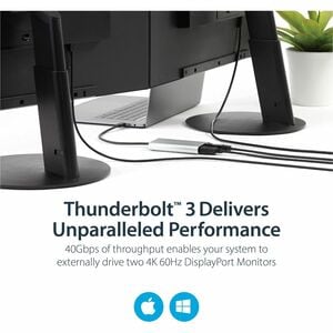 StarTech.com Thunderbolt 3 to Dual DisplayPort Adapter - 4K 60Hz Dual Monitor TB3 DisplayPort 1.2 Video Adapter - Thunderb