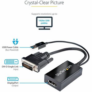 StarTech.com DVI to DisplayPort Adapter with USB Power - DVI-D to DP Video Adapter - DVI to DisplayPort Converter - 1920 x