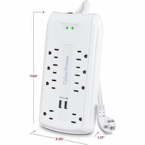 CyberPower CSP806U Professional 8-Outlets Surge Suppressor - 8 x NEMA 5-15R, 2 x USB - 3000 J - 120 V AC Input - Fax/Modem