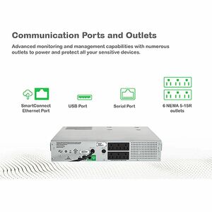 APC Smart-UPS C, Line Interactive, 1000VA, Rackmount 2U, 120V, 6x NEMA 5-15R outlets, SmartConnect port, USB and Serial co