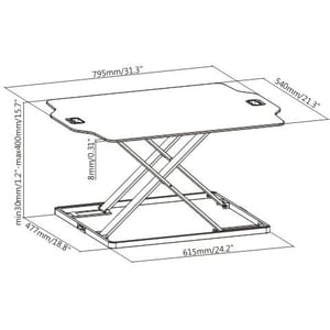 Amer Mounts Ultra Slim Height Adjustable Standing Desk- White Finish - 22.05 lb Load Capacity - 15.70" Height x 21.30" Wid