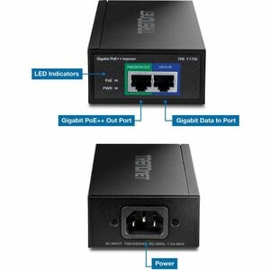TRENDnet TPE-117GI PoE Injector - TAA Compliant - 120 V AC, 230 V AC Input - 52 V DC, 1.38 A Output - 1 x Gigabit Ethernet