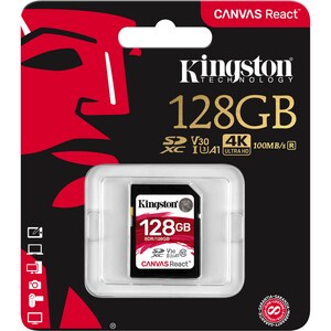 Kingston Canvas React 128 GB Class 10/UHS-I (U3) SDXC - 1 - 100 MB/s Read - 80 MB/s Write