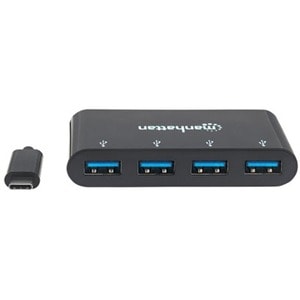 Manhattan USB-C Dock/Hub, Ports (x4): USB-A (x4), 5 Gbps (USB 3.2 Gen1 aka USB 3.0), USB powered (no external power supply