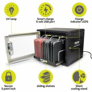 Naotic Charging Cabinet - 10 Devices Supported - 36.7 cm Height x 50.5 cm Width x 33.7 cm Depth - Metal, Steel - Black - F