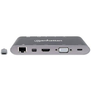 Manhattan Docking USB-C 11 ptos, HDMI/Mini DP/VGA, USB-C PD/3xUSBv3.2, Red/Audio/SD/micro SD - 5 x puertos USB - 3 x USB 3