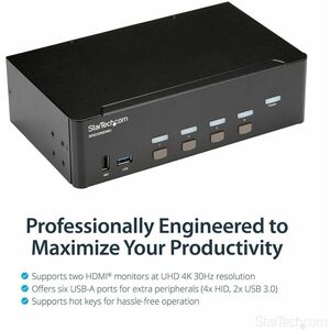 StarTech.com 4-Port Dual Monitor HDMI KVM Switch with Audio & USB 3.0 hub - 4K 30Hz - 4 PC Mac Computer KVM Switch Box for