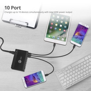 SIIG 60W 10-Port USB Charger - Charge up to 10 USB-A devices simultaneously with its small travel design making it easy to