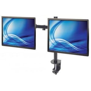 Manhattan Dual Desk Mount for TV & Monitors (Full Motion), For screens 10" to 27", Clamp Assembly, VESA compatibility: 75x