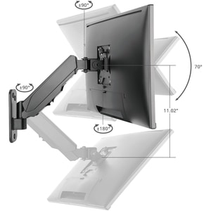 Aluminum Wall Mount Gas Spring Monitor Arm - 17" to 32" - Detachable & Rotatable VESA Plate 75x75mm 100x100mm