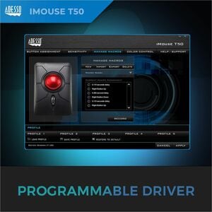 Adesso iMouse T50 Wireless Programmable Ergonomic Trackball Mouse - Optical - Wireless - 30 ft - Radio Frequency - 2.40 GH