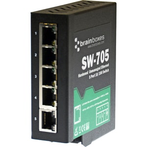 Brainboxes Industrial Hardened Ethernet 5 Port Switch DIN Rail Mountable - 5 Ports - TAA Compliant - 2 Layer Supported - T