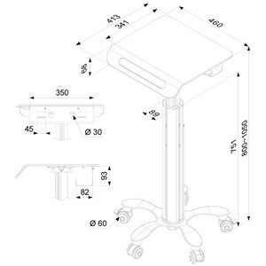 Neomounts MED-M050 Carrinho para produtos médicos - 8 kg Capacidade de carga - 4 Rodízios - 460 mm Largura x 410 mm Profun