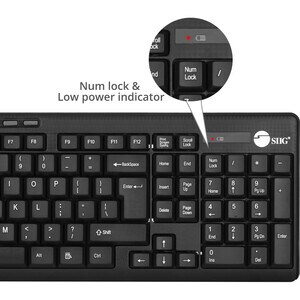 SIIG Wireless Extra-Duo Keyboard & Mouse - USB 2.0 Wireless RF - 102 Key - Black - USB 2.0 Wireless RF - Optical - 1600 dp